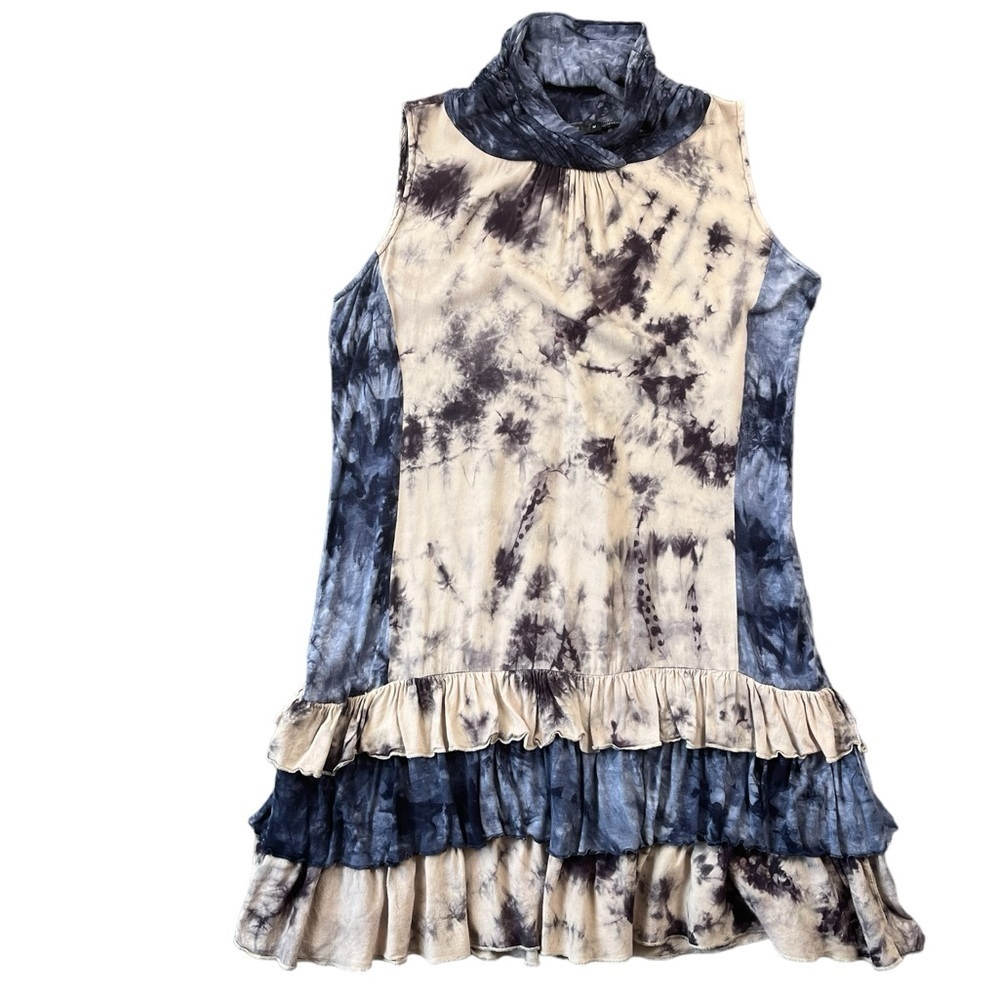 Theme Sleeveless Ruffled Hem Ruched Neck Tie Dye Dress Size M